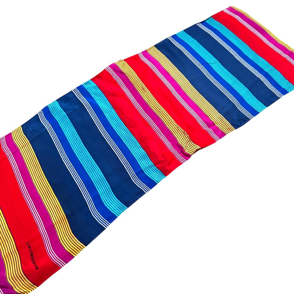 Vintage Liz Claiborne designer silk scarf long rectangle multi color stripes
